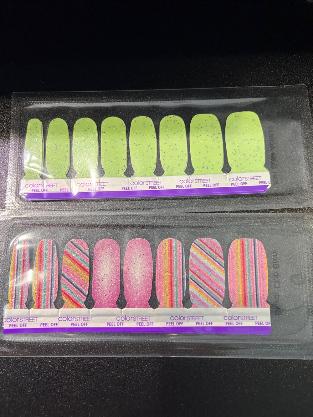 Color Street Neon Green Glitter & Pink Multi-Stripe Nail Strips